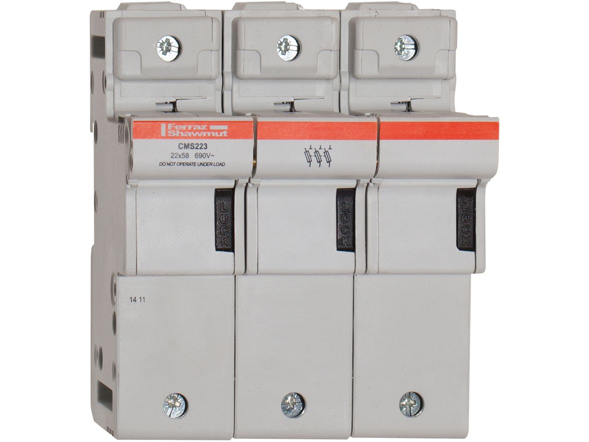 E331135 - modular fuse holder, IEC, 3P, 22x58, DIN rail mounting, IP20